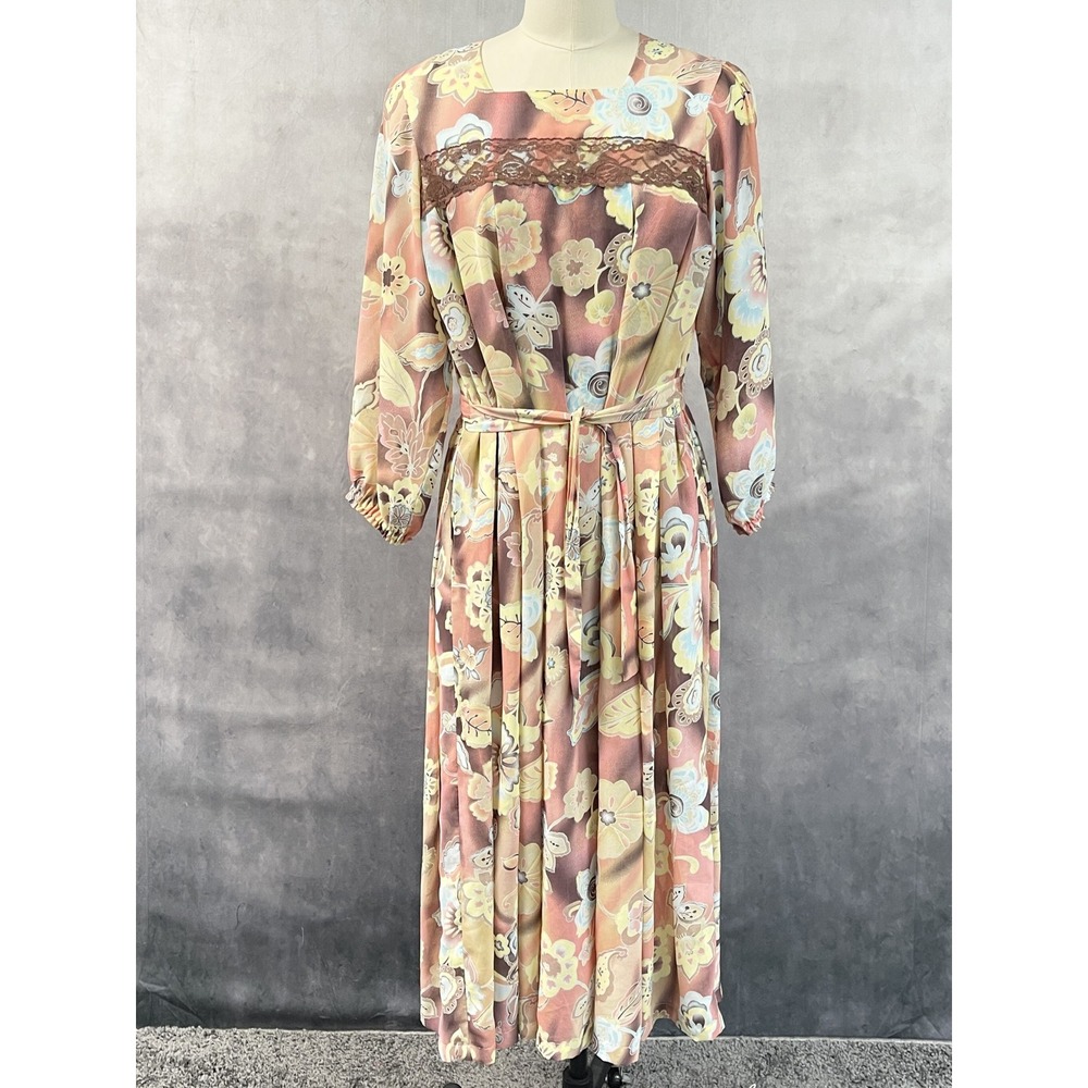 Talichka Style Floral Maxi Dress Size M Modest Church Lace Long Sleeve Feminine